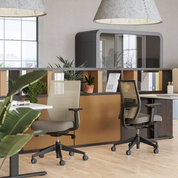 SIEGE DE TRAVAIL ERGONOMIQUE GRAND CONFORT AVEC SOUTIEN LOMBAIRE REGLABLE DOSSIER RESILLE BEIGE