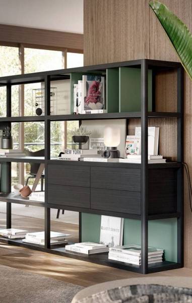 Bibliothèque Kai en bois massif et marbre, un design modulable à Aubagne